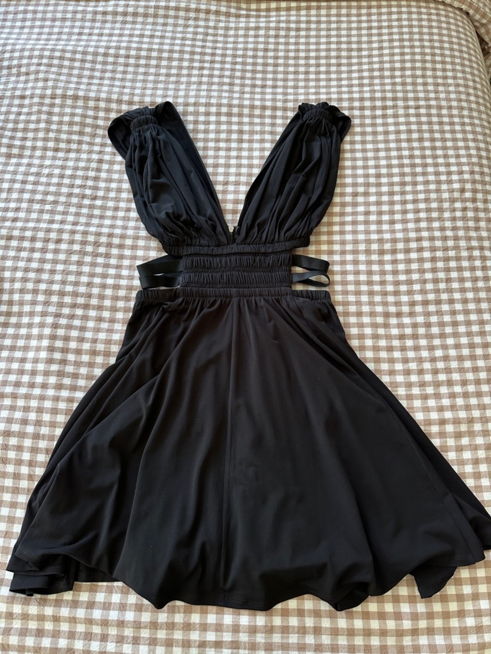 Express Deep V Peekaboo Sides Black Mini Dress